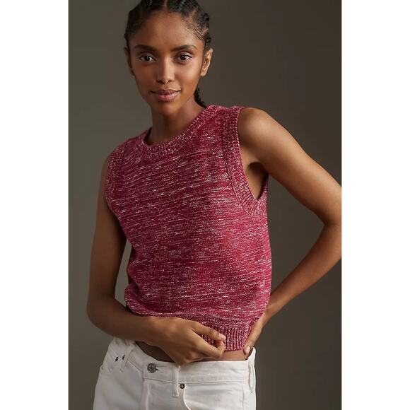 Pilcro Sleeveless Knit Top Size L Red Marled Sweater Vest Casual Anthopologie - Picture 2 of 12